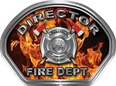  
	Director Fire Fighter, EMS, Rescue Helmet Face Decal Reflective in Inferno Real Flames 
