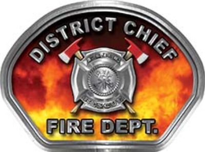 
	District Chief Fire Fighter, EMS, Rescue Helmet Face Decal Reflective in Real Fire 
