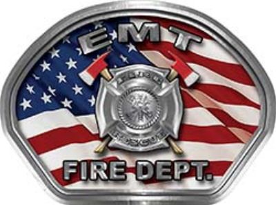  
	EMT Fire Fighter, EMS, Rescue Helmet Face Decal Reflective With American Flag 
