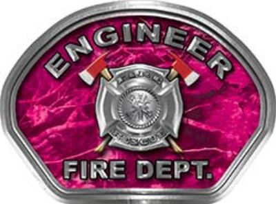  
	Engineer Fire Fighter, EMS, Rescue Helmet Face Decal Reflective in Pink Camo 
