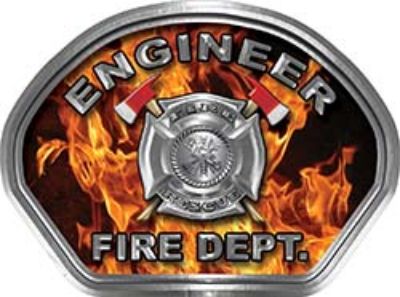  
	Engineer Fire Fighter, EMS, Rescue Helmet Face Decal Reflective in Inferno Real Flames 
