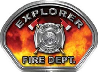  
	Explorer Fire Fighter, EMS, Rescue Helmet Face Decal Reflective in Real Fire 
