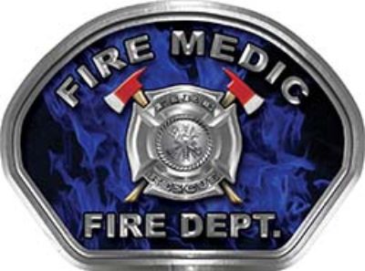  
	Fire Medic Fire Fighter, EMS, Rescue Helmet Face Decal Reflective in Inferno Blue 
