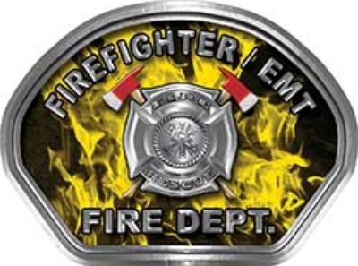  
	Firefighter EMT Fire Fighter, EMS, Rescue Helmet Face Decal Reflective in Inferno Yellow 
