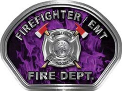  
	Firefighter EMT Fire Fighter, EMS, Rescue Helmet Face Decal Reflective in Inferno Purple 
