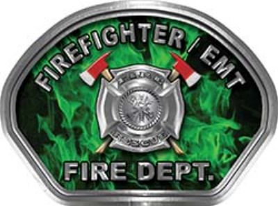  
	Firefighter EMT Fire Fighter, EMS, Rescue Helmet Face Decal Reflective in Inferno Green 

