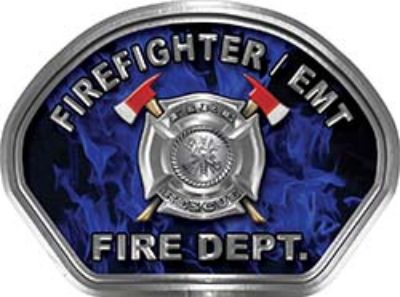  
	Firefighter EMT Fire Fighter, EMS, Rescue Helmet Face Decal Reflective in Inferno Blue 
