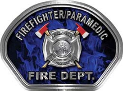  
	Firefighter PARAMEDIC Fire Fighter, EMS, Rescue Helmet Face Decal Reflective in Inferno Blue 
