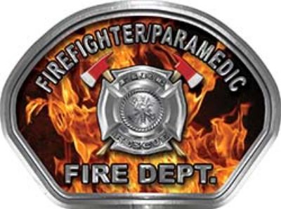  
	Firefighter PARAMEDIC Fire Fighter, EMS, Rescue Helmet Face Decal Reflective in Inferno Real Flames 
