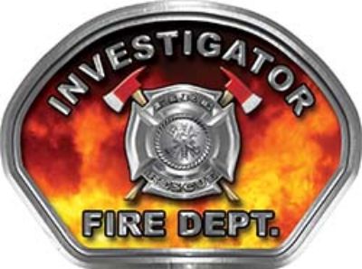  
	Investigator Fire Fighter, EMS, Rescue Helmet Face Decal Reflective in Real Fire 

