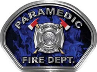  
	Paramedic Fire Fighter, EMS, Rescue Helmet Face Decal Reflective in Inferno Blue 

