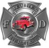 
	Retired Assistant Chief Officer Fire Department Maltese Cross Firefighter Decal with Antique Fire Truck in Silver 