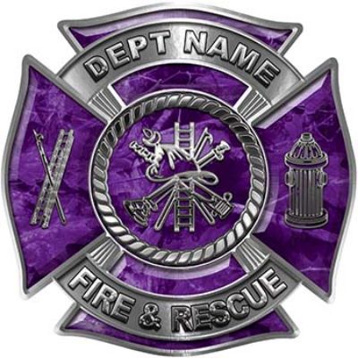 
	Custom Personalized Fire Fighter Decal with Fire Scramble in Purple Camouflage
