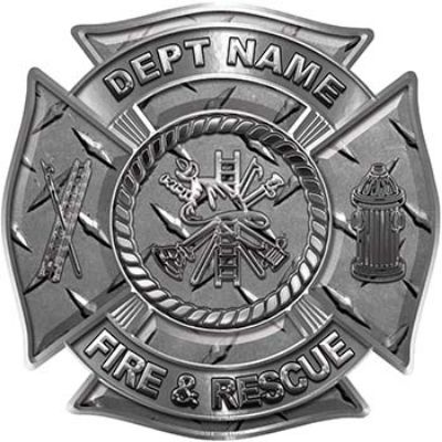 
	Custom Personalized Fire Fighter Decal with Fire Scramble in Diamond Plate
