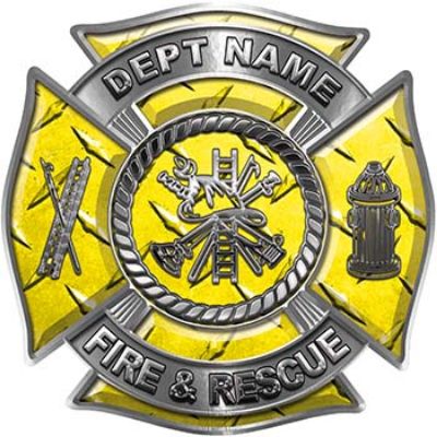 
	Custom Personalized Fire Fighter Decal with Fire Scramble in Yellow Diamond Plate
