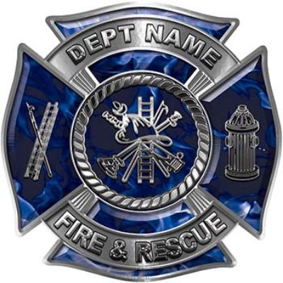 
	Custom Personalized Fire Fighter Decal with Fire Scramble in Blue Inferno
