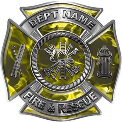 
	Custom Personalized Fire Fighter Decal with Fire Scramble in Yellow Inferno
