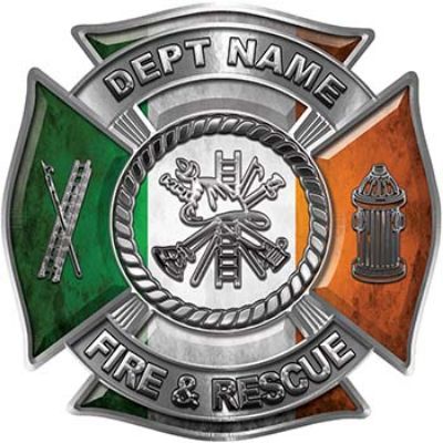
	Custom Personalized Fire Fighter Decal with Fire Scramble with Irish Flag
