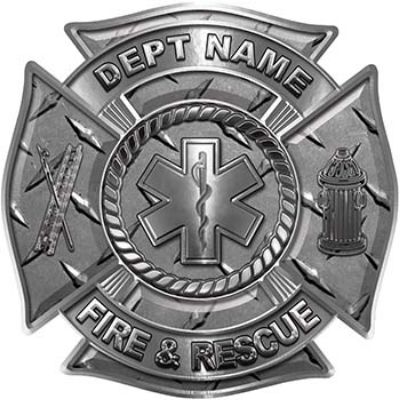 
	Custom Personalized Fire Fighter Decal with Star of Life in Diamond Plate
