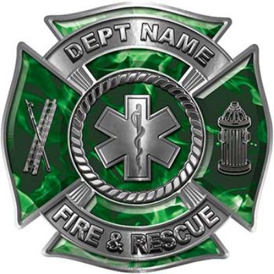 
	Custom Personalized Fire Fighter Decal with Star of Life in Green Inferno