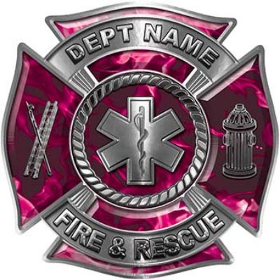 
	Custom Personalized Fire Fighter Decal with Star of Life in Pink Inferno