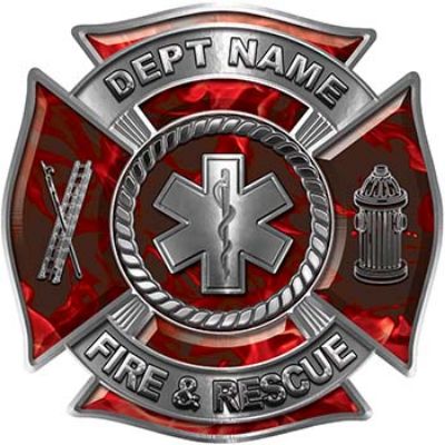 
	Custom Personalized Fire Fighter Decal with Star of Life in Red Inferno