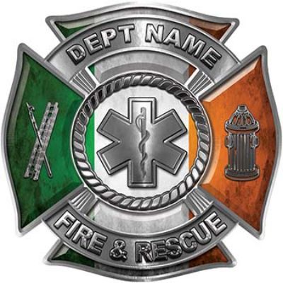 
	Custom Personalized Fire Fighter Decal with Star of Life with Irish Flag