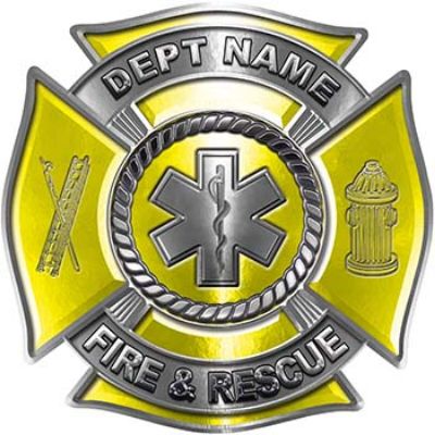
	Custom Personalized Fire Fighter Decal with Star of Life in Yellow
