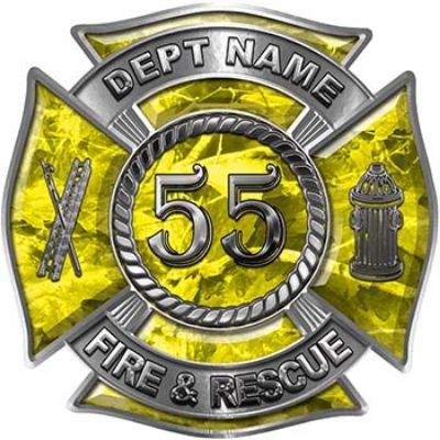 
	Personalized Fire Fighter Decal with Your Number in Yellow Camouflage