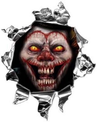
	Mini Rip Torn Metal Bullet Hole Style Graphic with Evil Circus Clown
