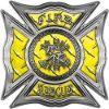 
	Celtic Style Rough Steel Fire Fighter Maltese Cross Decal in Yellow Diamond Plate