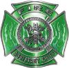 
	Fire Assistant Chief Maltese Cross with Flames Fire Fighter Decal in Green
