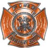 
	Fire Assistant Chief Maltese Cross with Flames Fire Fighter Decal in Orange
