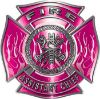 
	Fire Assistant Chief Maltese Cross with Flames Fire Fighter Decal in Pink
