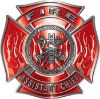 
	Fire Assistant Chief Maltese Cross with Flames Fire Fighter Decal in Red
