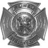 
	Fire Assistant Chief Maltese Cross with Flames Fire Fighter Decal in Silver
