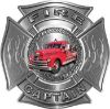 
	Fire Captain Maltese Cross with Flames Fire Fighter Decal with Antique Fire Truck
