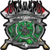 
	Fire Fighter Captain Maltese Cross Flaming Axe Decal Reflective in Inferno Green Flames
