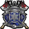 
	Fire Fighter emt Maltese Cross Flaming Axe Decal Reflective in Inferno Blue Flames
