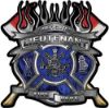
	Fire Fighter Lieutenant Maltese Cross Flaming Axe Decal Reflective in Inferno Blue Flames
