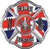 
	Traditional Fire Rescue Fire Fighter Maltese Cross Sticker / Decal with British Flag
