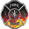 
	Traditional Fire Rescue Fire Fighter Maltese Cross Sticker / Decal in Fire Diamond Plate
