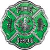 
	Traditional Fire Rescue Fire Fighter Maltese Cross Sticker / Decal in Green Diamond Plate
