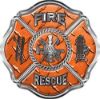 
	Traditional Fire Rescue Fire Fighter Maltese Cross Sticker / Decal in Orange Diamond Plate
