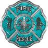 
	Traditional Fire Rescue Fire Fighter Maltese Cross Sticker / Decal in Teal Diamond Plate
