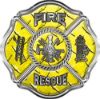 
	Traditional Fire Rescue Fire Fighter Maltese Cross Sticker / Decal in Yellow Diamond Plate
