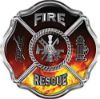 
	Traditional Fire Rescue Fire Fighter Maltese Cross Sticker / Decal with Real Fire
