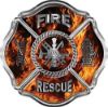 
	Traditional Fire Rescue Fire Fighter Maltese Cross Sticker / Decal in Inferno Flames
