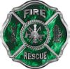 
	Traditional Fire Rescue Fire Fighter Maltese Cross Sticker / Decal in Green Inferno Flames
