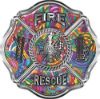 
	Traditional Fire Rescue Fire Fighter Maltese Cross Sticker / Decal with Psychedelic Art
